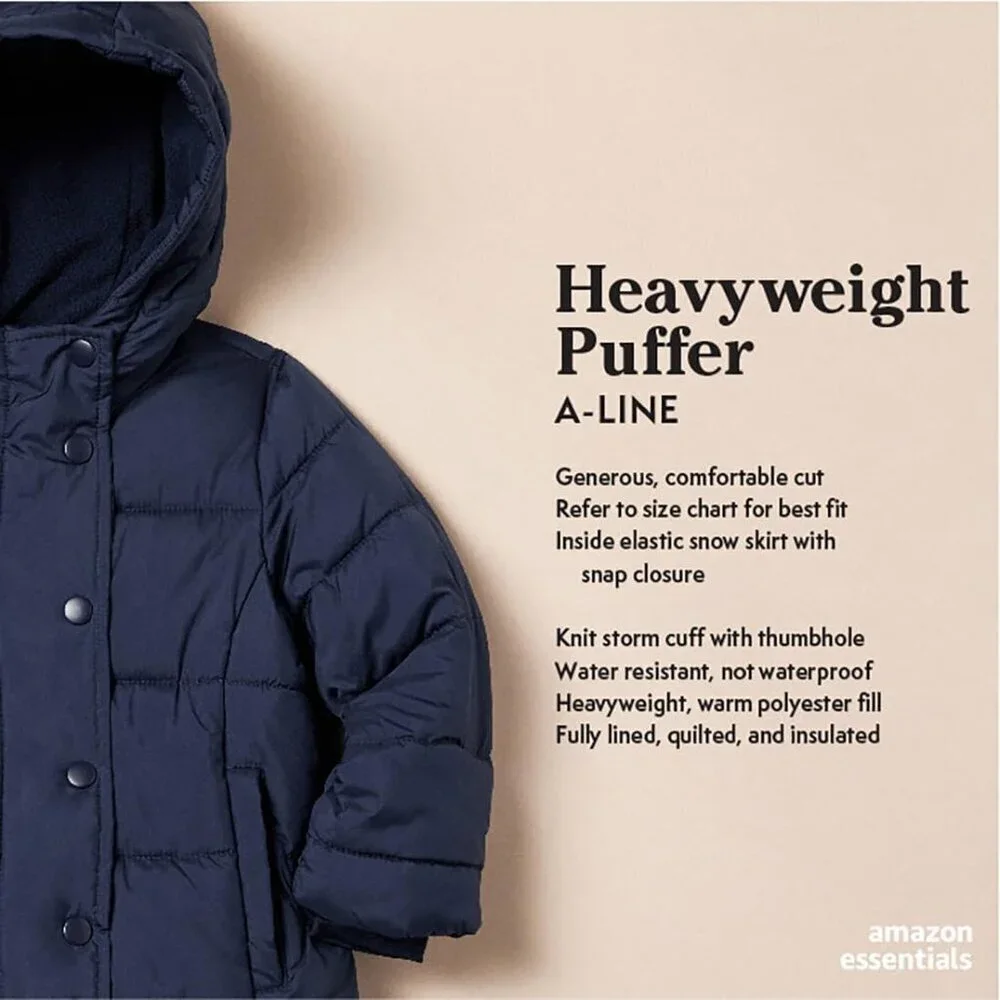 Girls Heavyweight Hooded Puffer Coat, Water-Resistant